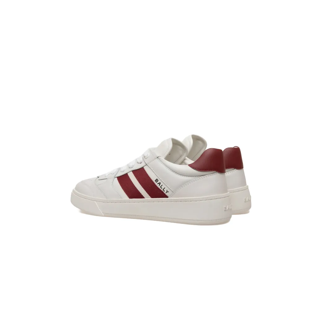 BALLY RAISE SNEAKER IN WHITE LEATHER /RED STRIPES