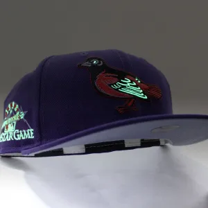 Baltimore Orioles 1998 All-Star Game New Era 59Fifty Fitted Hat (Glow in the Dark Purple Lavender Under Brim)