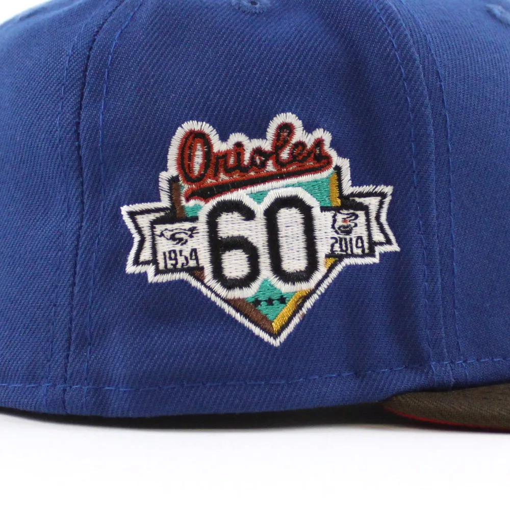 Baltimore Orioles 60th Anniversary 59Fifty New Era Fitted Hat (Glow in the Dark SONGBIRD BLUE WALNUT PINOT RED Under Brim)