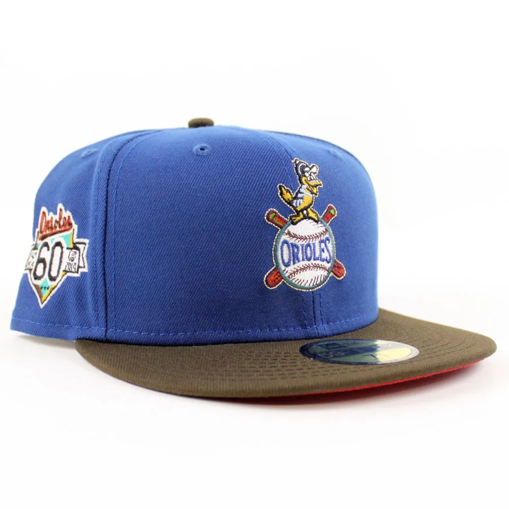 Baltimore Orioles 60th Anniversary 59Fifty New Era Fitted Hat (Glow in the Dark SONGBIRD BLUE WALNUT PINOT RED Under Brim)