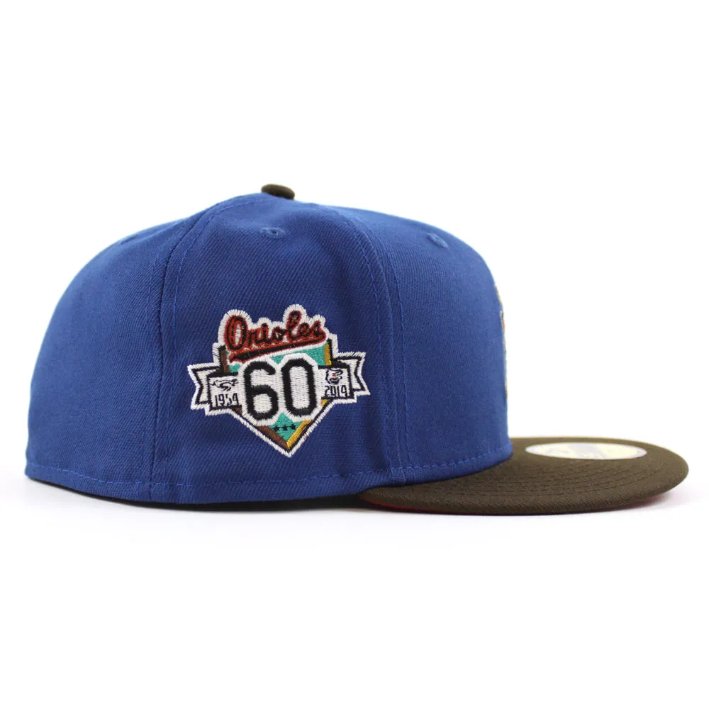 Baltimore Orioles 60th Anniversary 59Fifty New Era Fitted Hat (Glow in the Dark SONGBIRD BLUE WALNUT PINOT RED Under Brim)