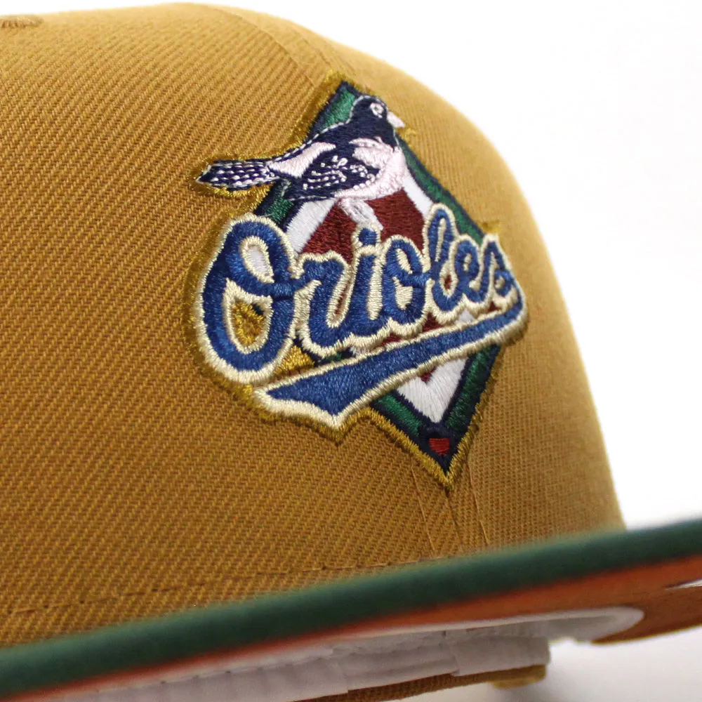 Baltimore Orioles ORIOLE PARK CAMDEN YARDS 25TH ANNIVERSARY 59Fifty New Era Fitted Hat (GITD PANAMA TAN MOUNTAIN PINE GREEN RUST ORANGE Under Brim)