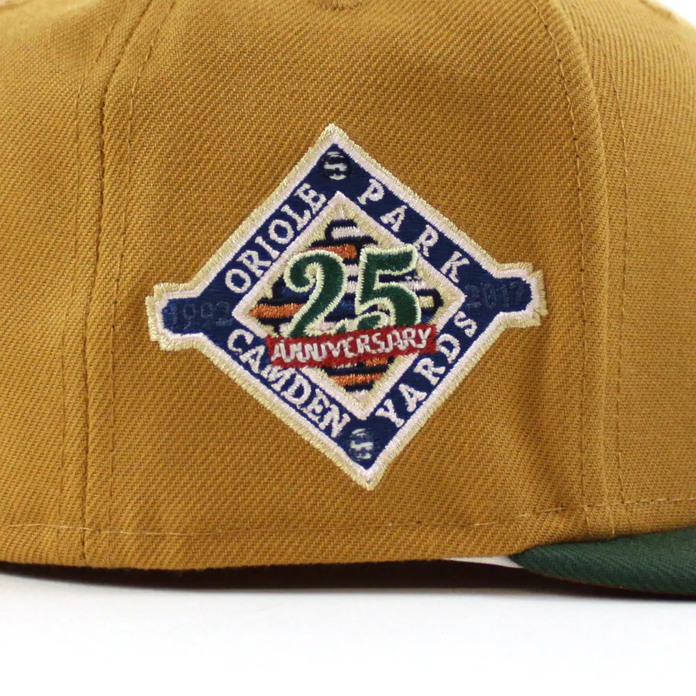 Baltimore Orioles ORIOLE PARK CAMDEN YARDS 25TH ANNIVERSARY 59Fifty New Era Fitted Hat (GITD PANAMA TAN MOUNTAIN PINE GREEN RUST ORANGE Under Brim)