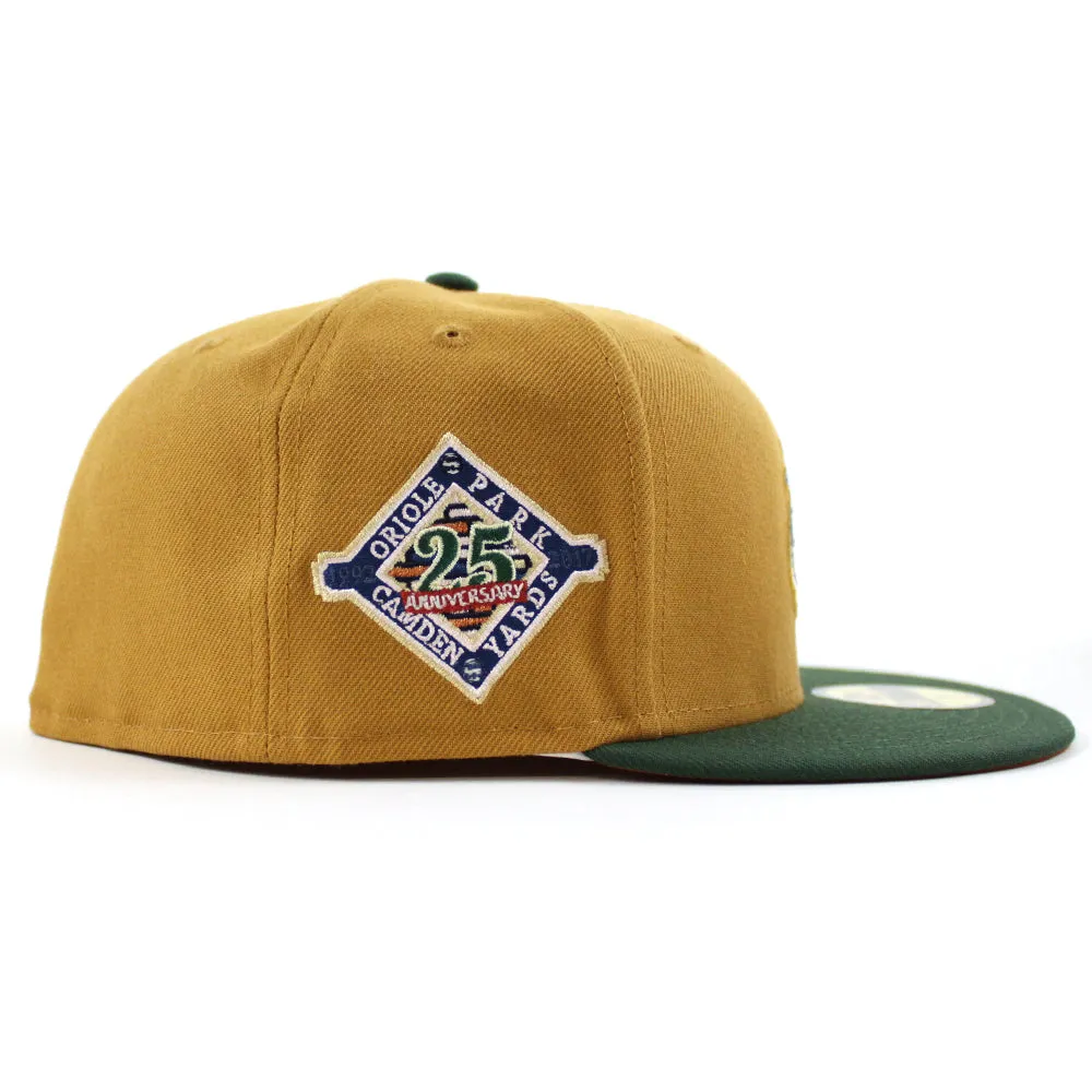 Baltimore Orioles ORIOLE PARK CAMDEN YARDS 25TH ANNIVERSARY 59Fifty New Era Fitted Hat (GITD PANAMA TAN MOUNTAIN PINE GREEN RUST ORANGE Under Brim)