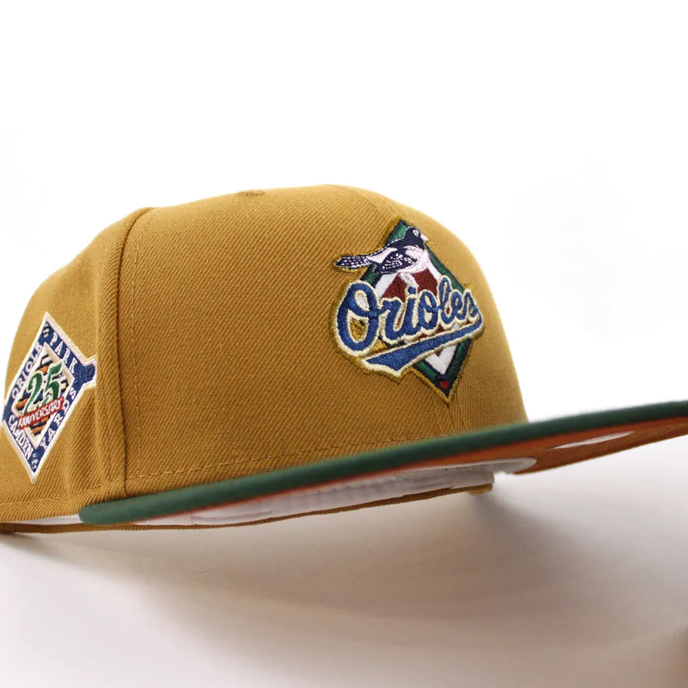 Baltimore Orioles ORIOLE PARK CAMDEN YARDS 25TH ANNIVERSARY 59Fifty New Era Fitted Hat (GITD PANAMA TAN MOUNTAIN PINE GREEN RUST ORANGE Under Brim)