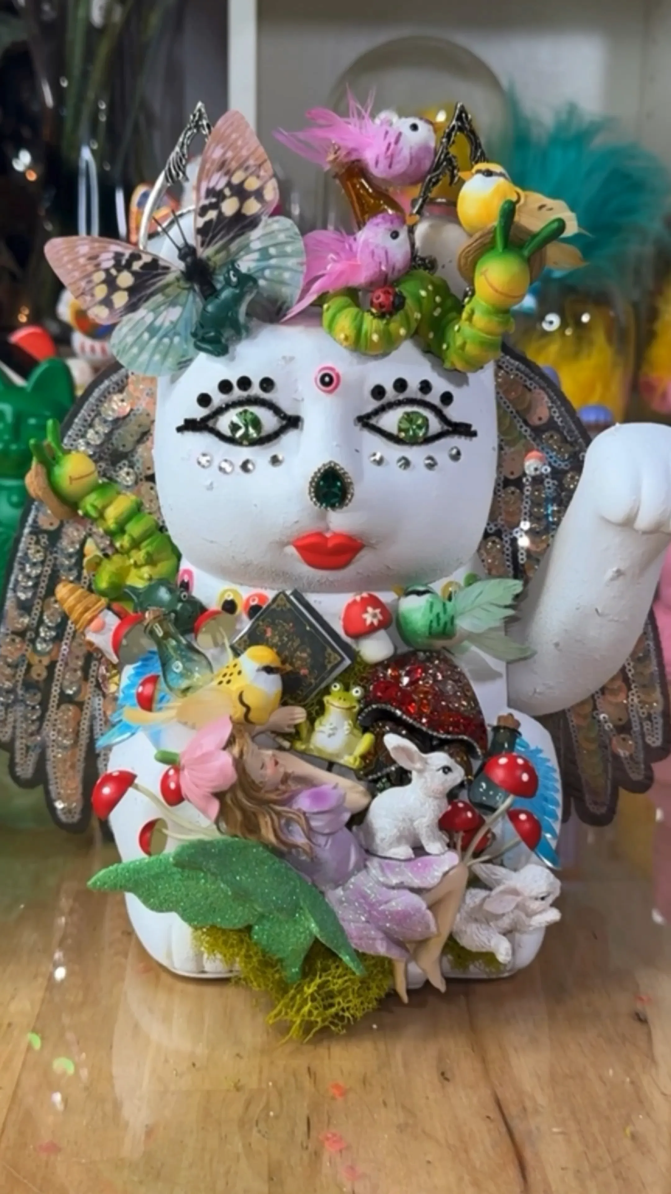 Bedazzled Maneki Neko Fairy Cat