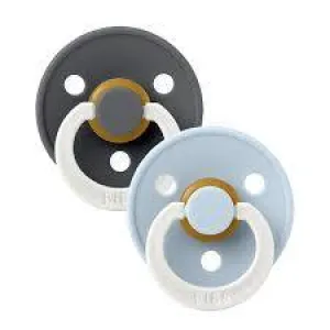 BIBS Colour Collection Glow Round Natural Pacifier Iron GLOW/Baby Blue GLOW - 2Pk