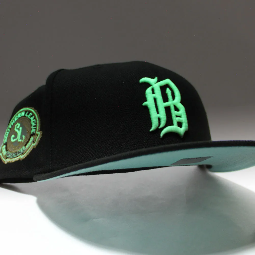 Birmingham Barons Southern League Patch New Era 59Fifty Fitted hats (Glow in the Dark Black Mint UNDER BRIM)
