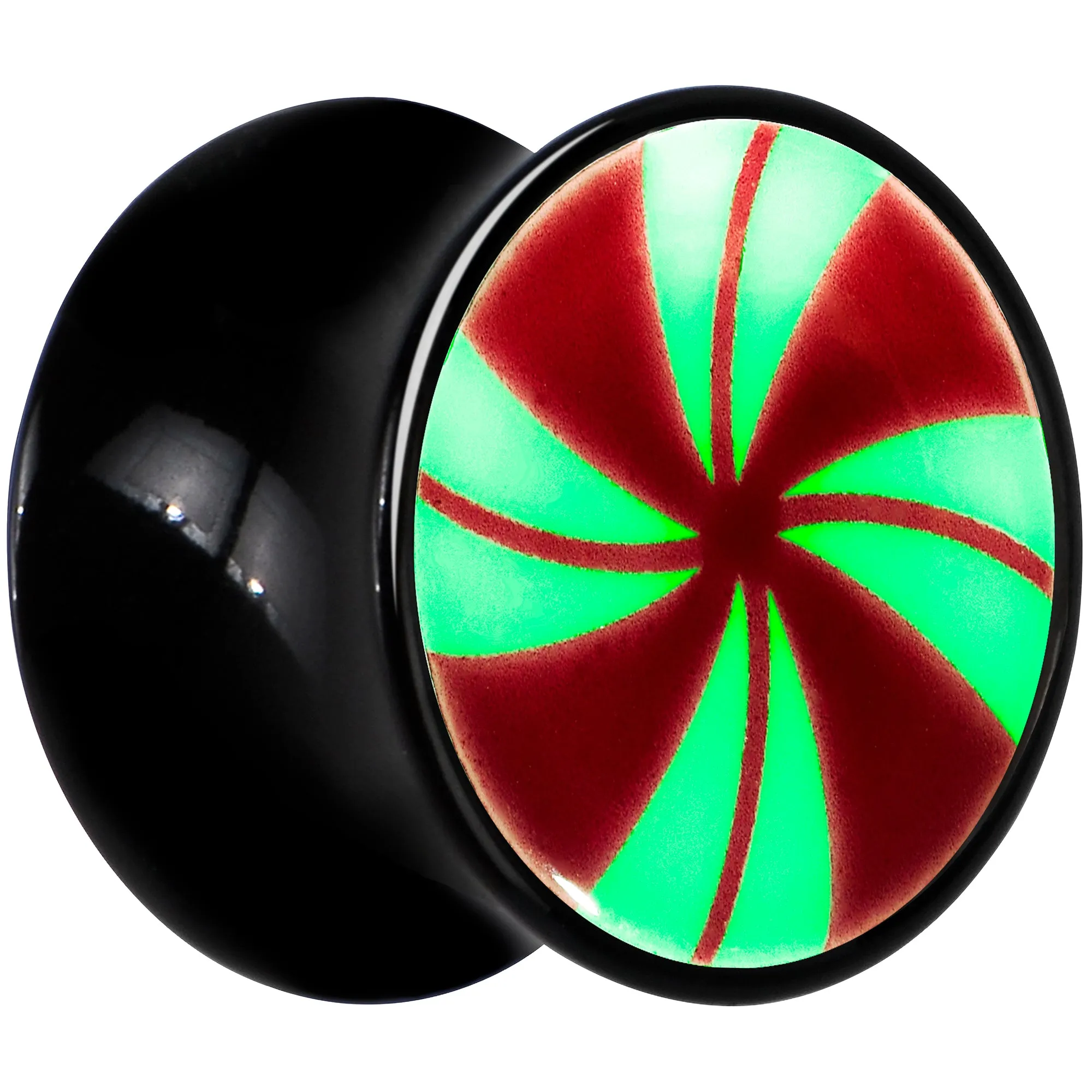 Black Acrylic Peppermint Candy Glow in Dark Double Flare Plug Set