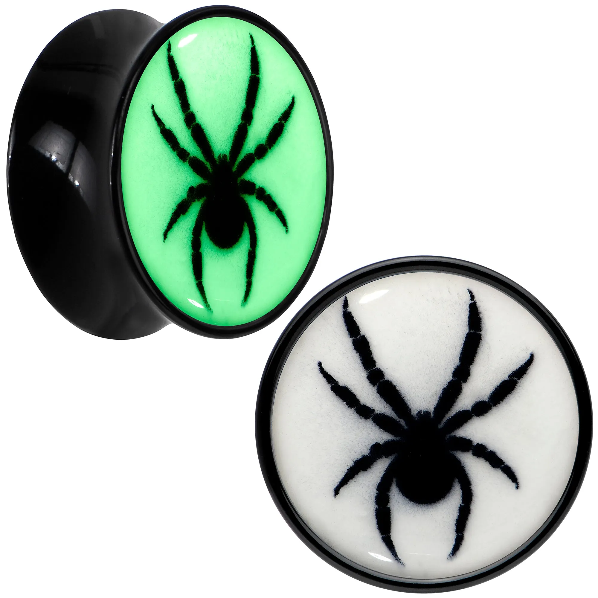 Black Acrylic Widow Spider Glow in the Dark Double Flare Plug Set