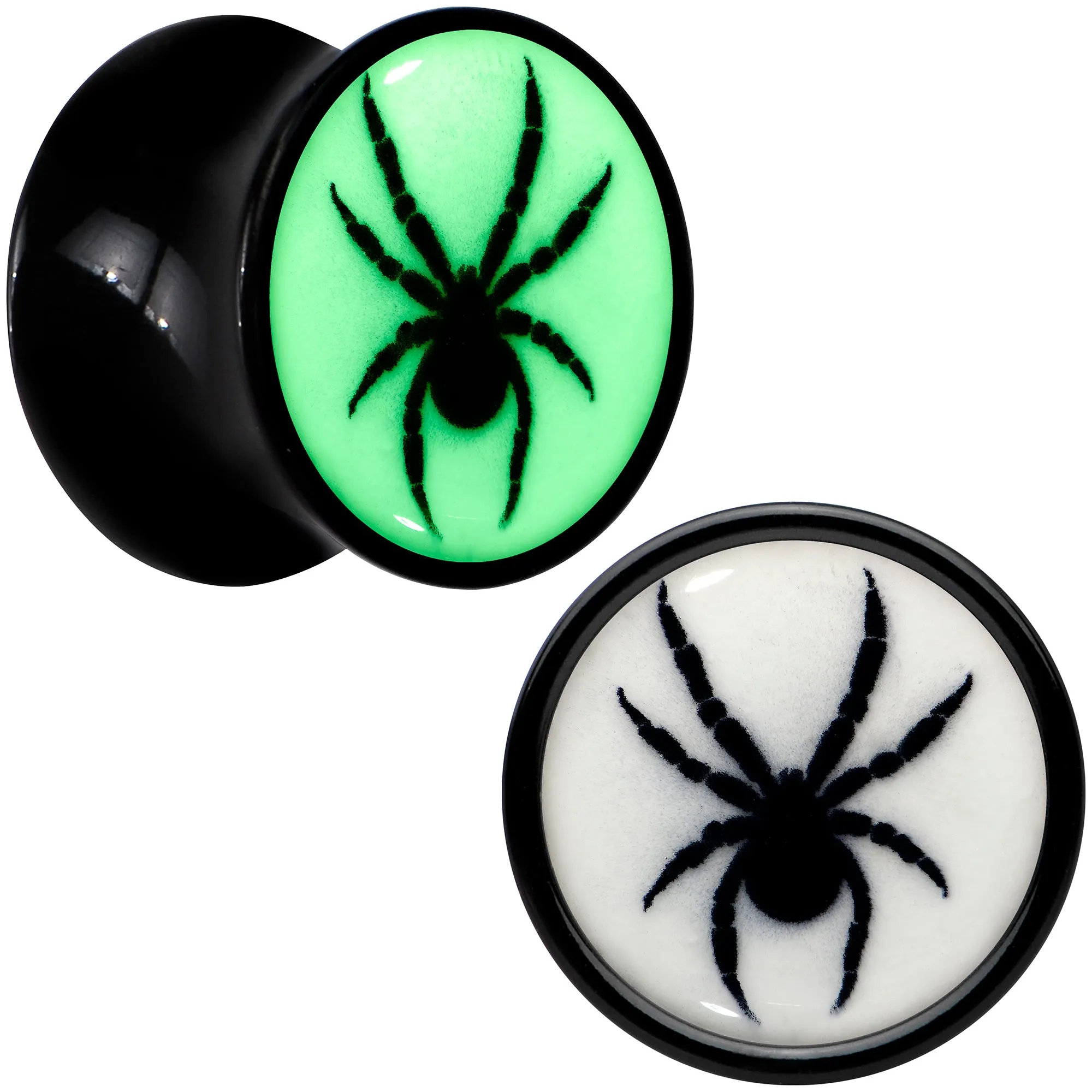 Black Acrylic Widow Spider Glow in the Dark Double Flare Plug Set