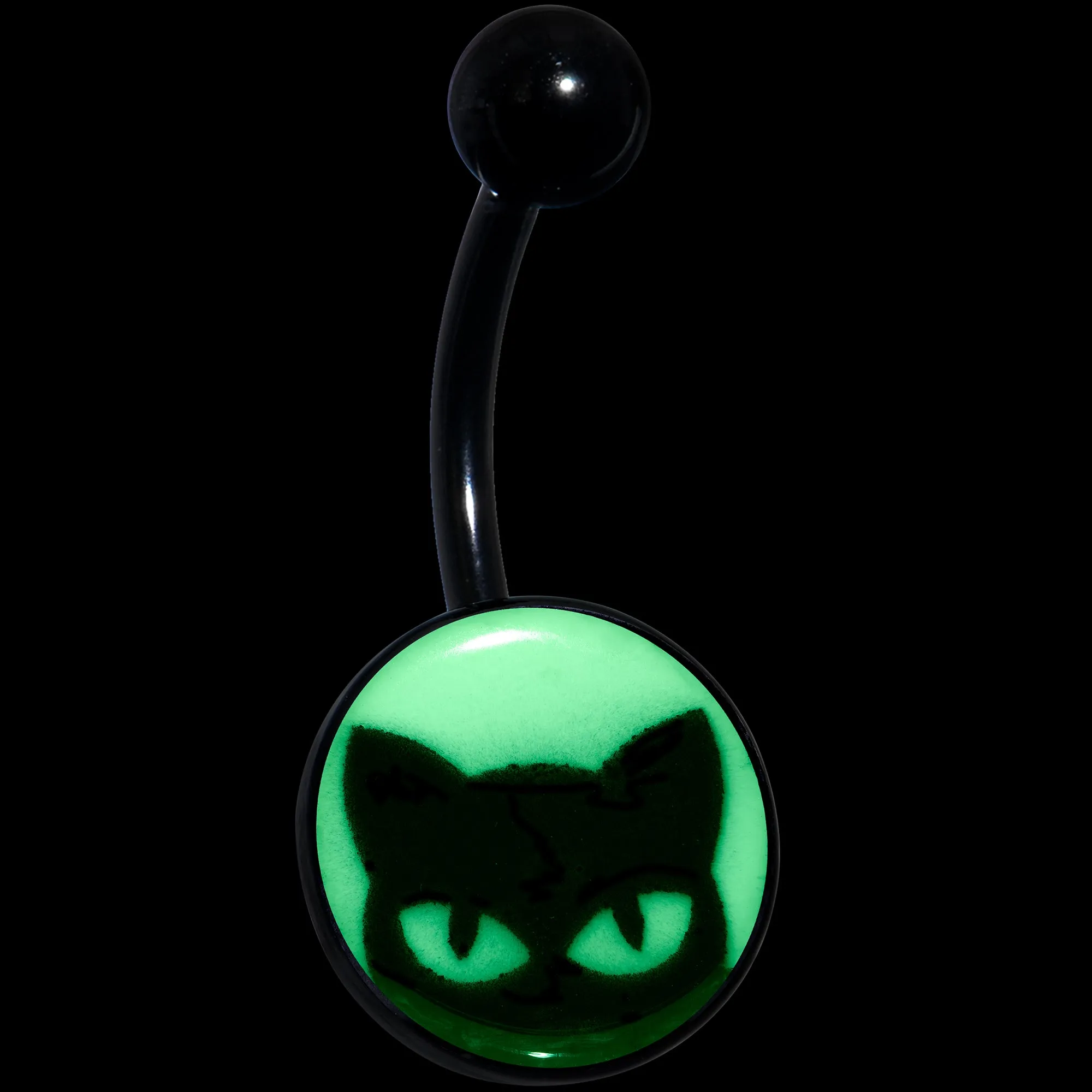 Black Glow in the Dark Peeking Black Cat Belly Ring