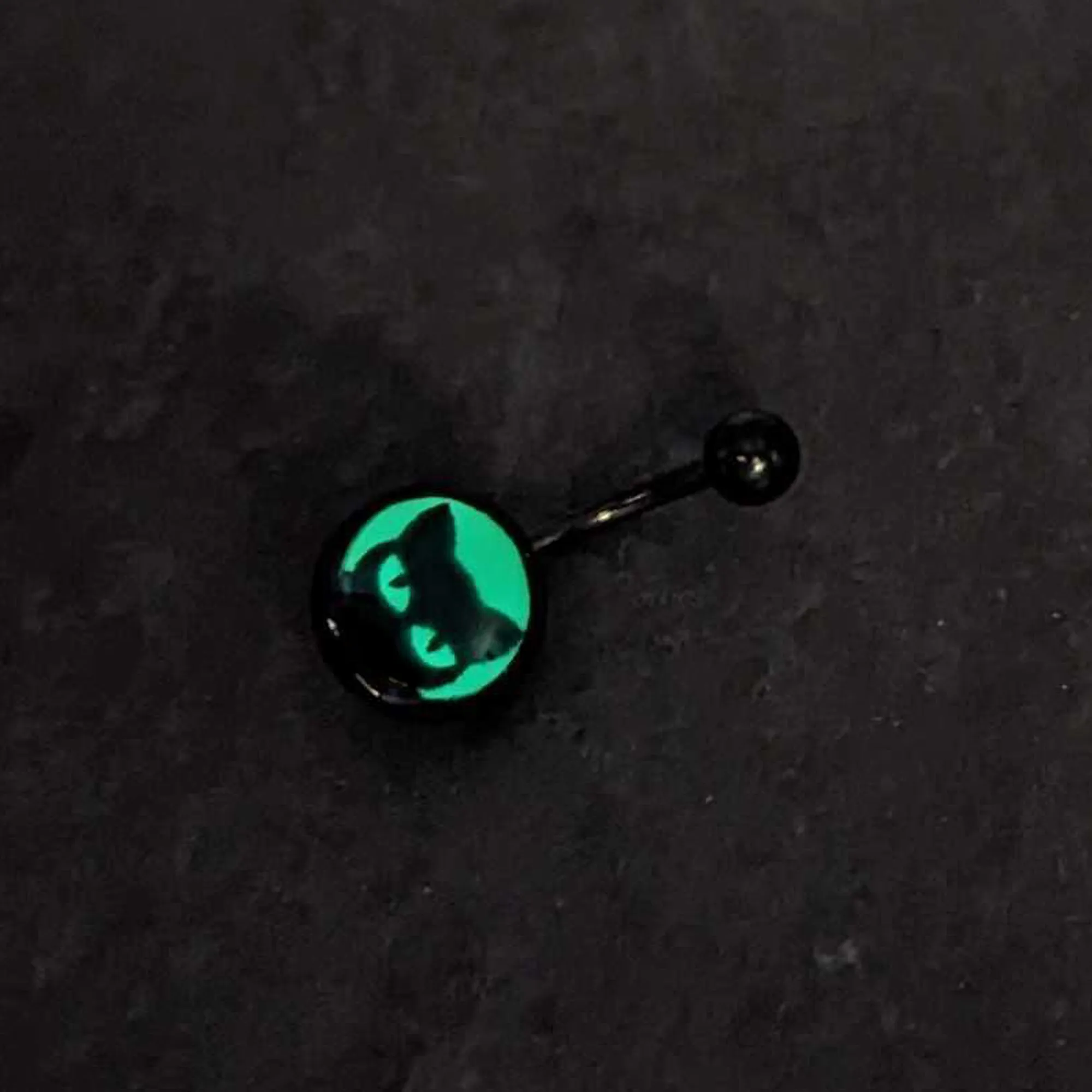 Black Glow in the Dark Peeking Black Cat Belly Ring