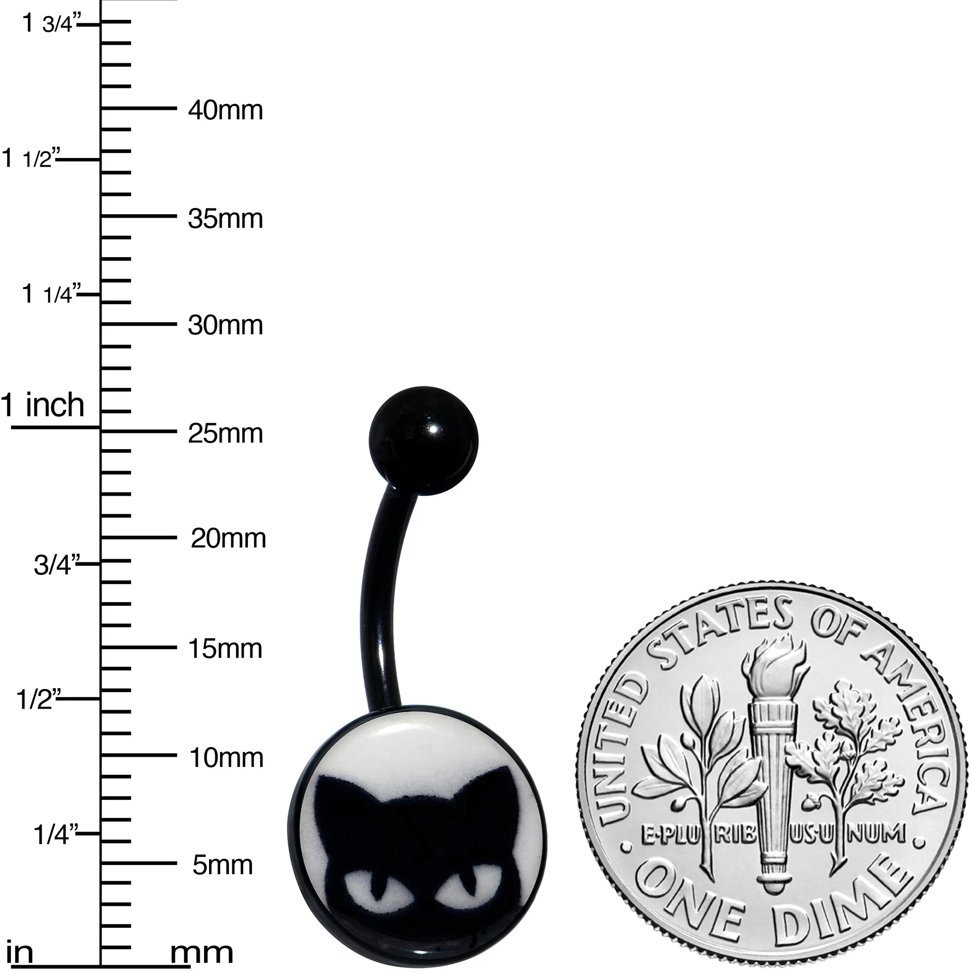 Black Glow in the Dark Peeking Black Cat Belly Ring