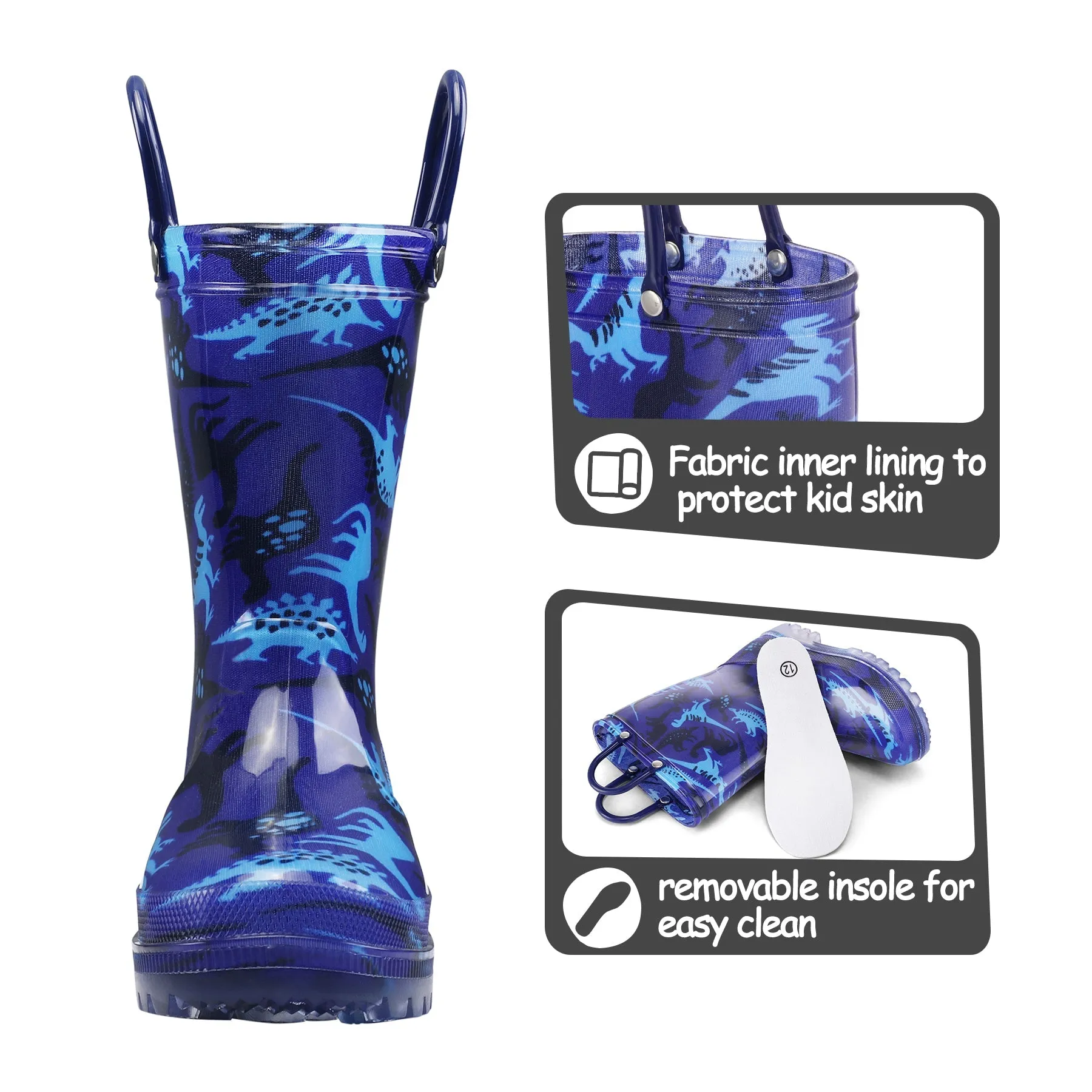 Blue Dinosaur Kids Rain Boots