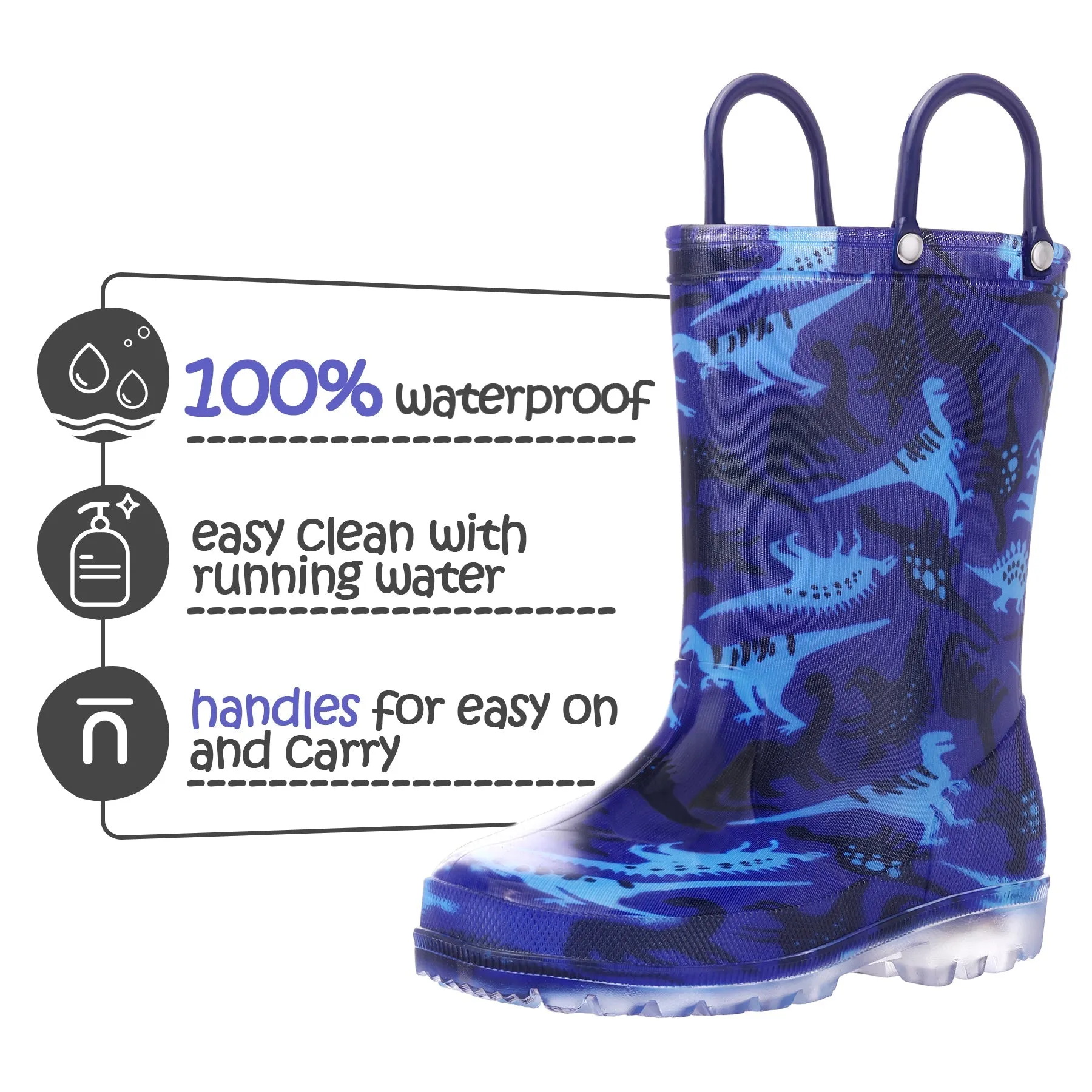 Blue Dinosaur Kids Rain Boots