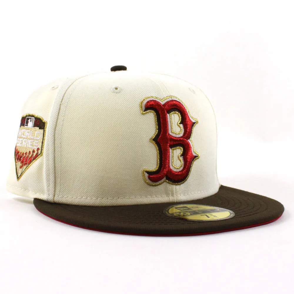 Boston Red Sox 2018 World Series New Era 59Fifty Fitted Hat (GITD Chrome Walnut Scarlet Under Brim)