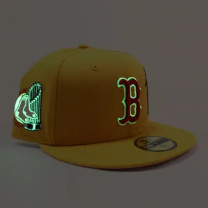 Boston Red Sox 8 World Series Champions New Era 59Fifty Fitted Hat (Glow in the Dark Logo Yellow Pink Under Brim)