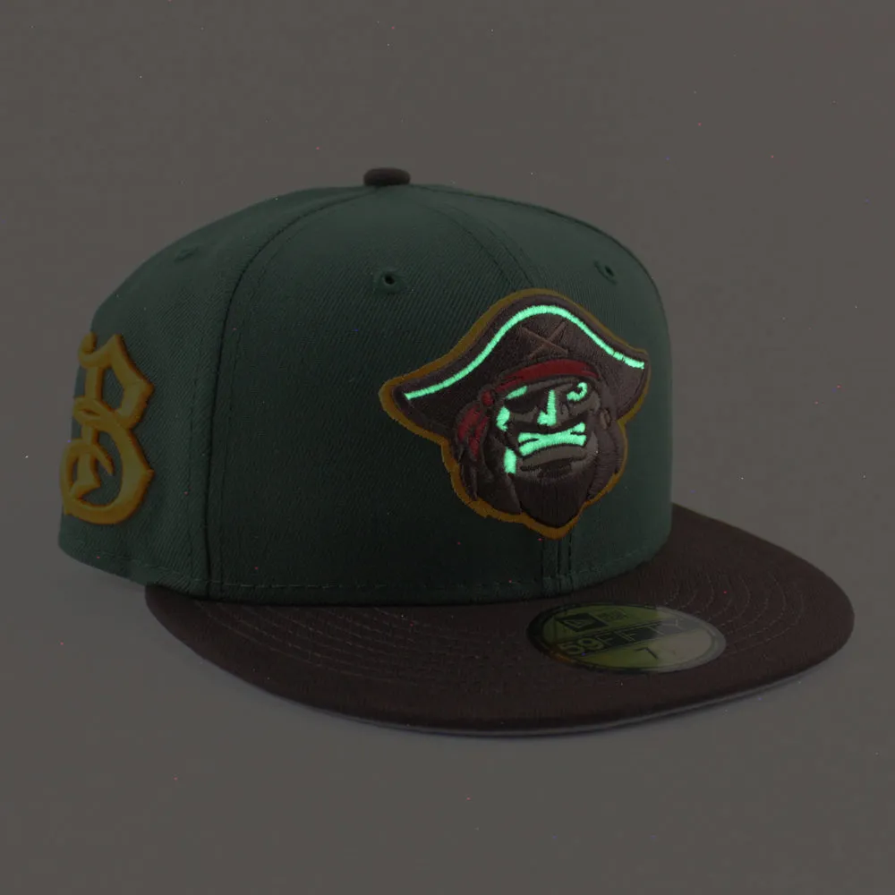 BRADENTON MARAUDERS B Logo New Era 59Fifty Fitted Hat (Glow in the Dark Pine Green Burnt Wood Gray Under Brim)