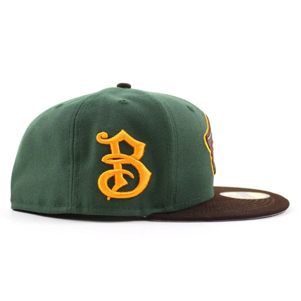 BRADENTON MARAUDERS B Logo New Era 59Fifty Fitted Hat (Glow in the Dark Pine Green Burnt Wood Gray Under Brim)