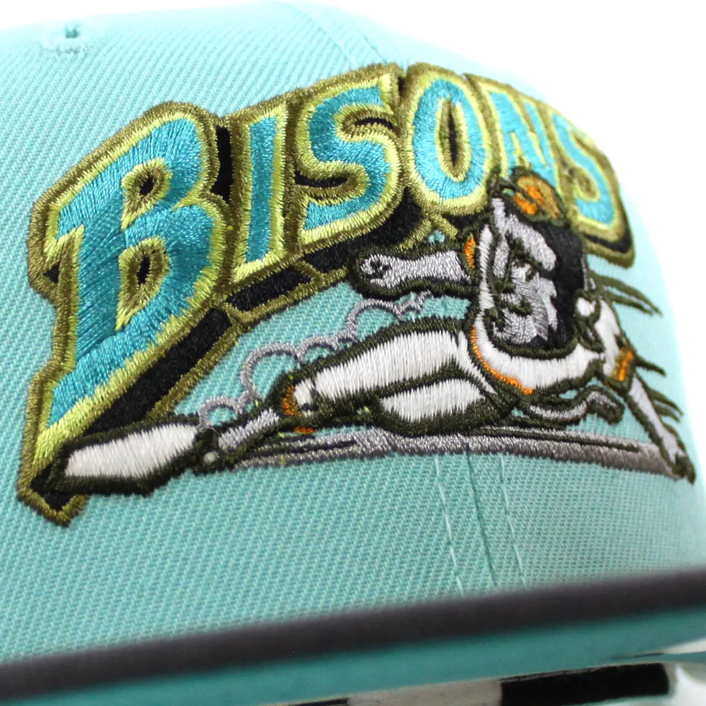 Buffalo Bisons 25TH ANNIVERSARY New Era 59Fifty Fitted Hat (Glow in the Dark BLUE TINT DK GRAPHITE TEAL BREEZE Under Brim)