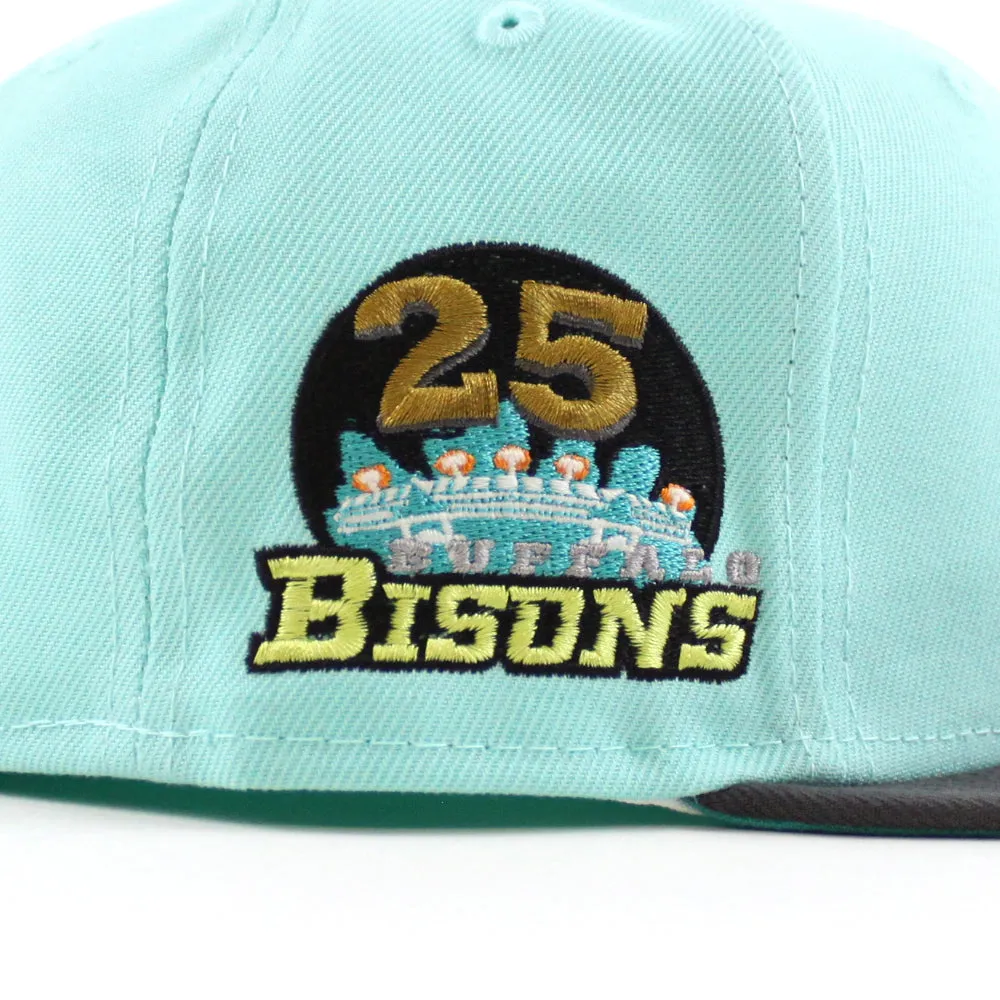 Buffalo Bisons 25TH ANNIVERSARY New Era 59Fifty Fitted Hat (Glow in the Dark BLUE TINT DK GRAPHITE TEAL BREEZE Under Brim)
