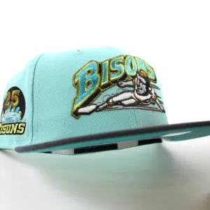 Buffalo Bisons 25TH ANNIVERSARY New Era 59Fifty Fitted Hat (Glow in the Dark BLUE TINT DK GRAPHITE TEAL BREEZE Under Brim)