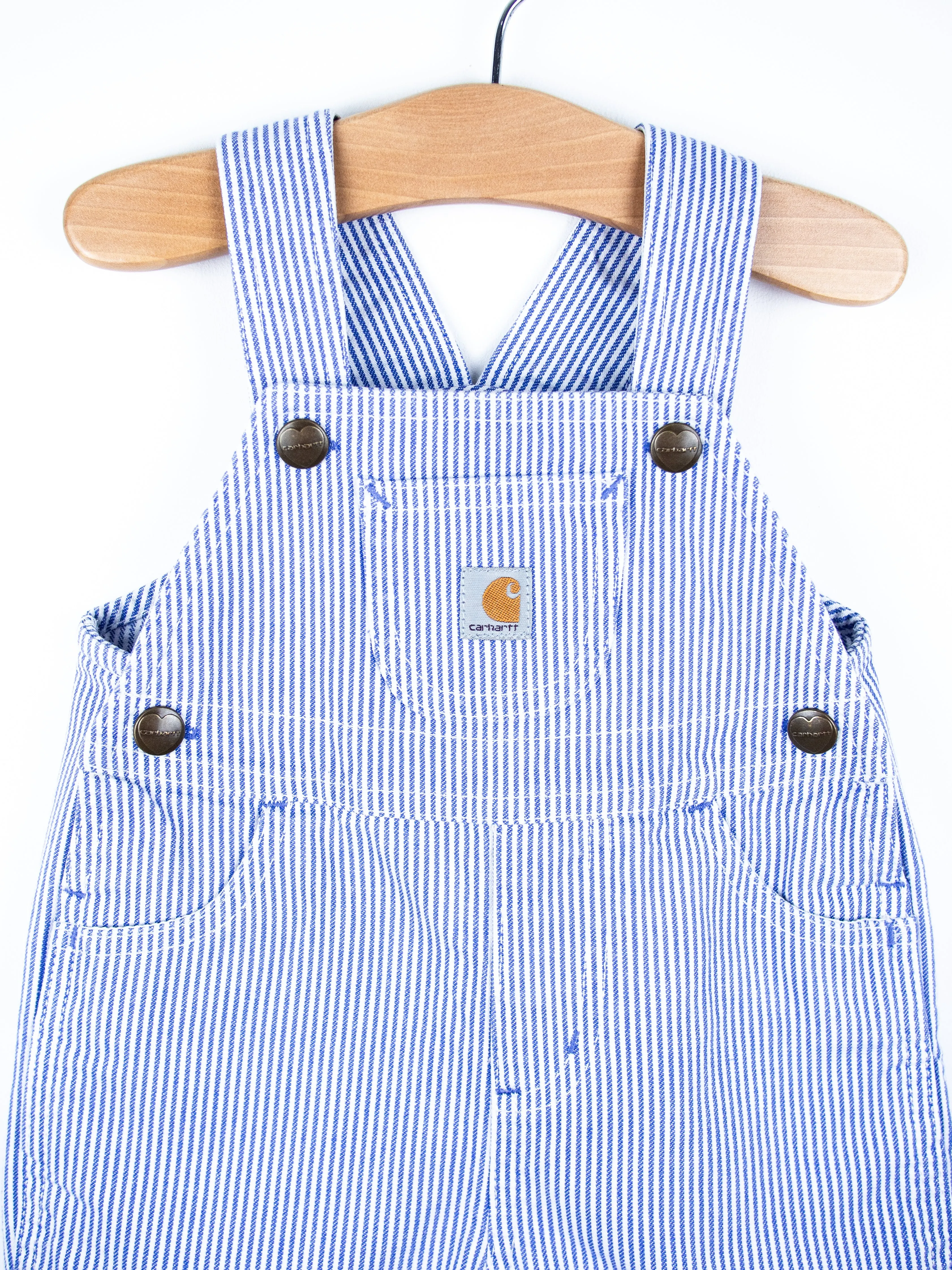 Carhartt Soft Blue & White Stripe Dungaree Shorties - Age 12 months