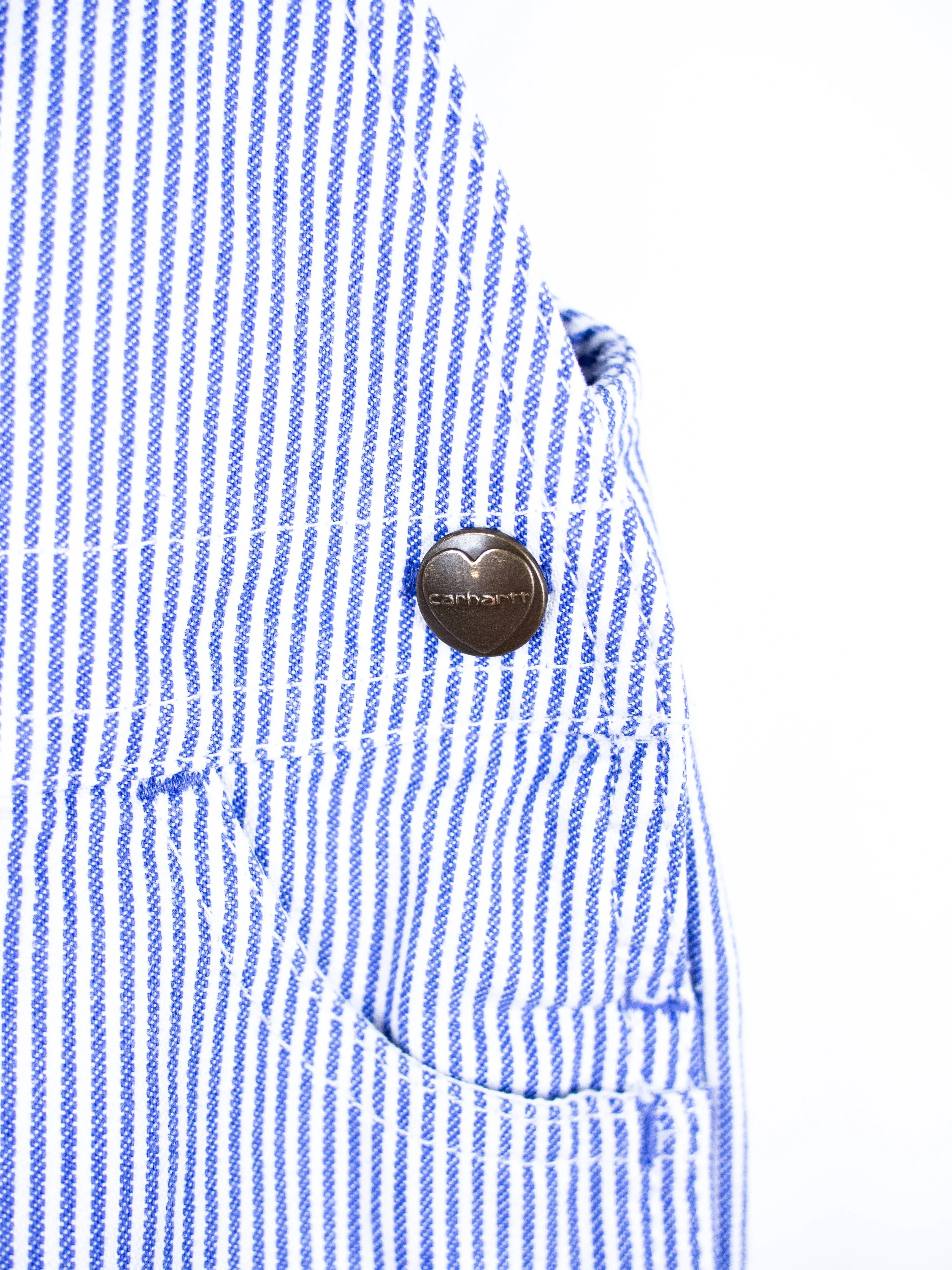 Carhartt Soft Blue & White Stripe Dungaree Shorties - Age 12 months