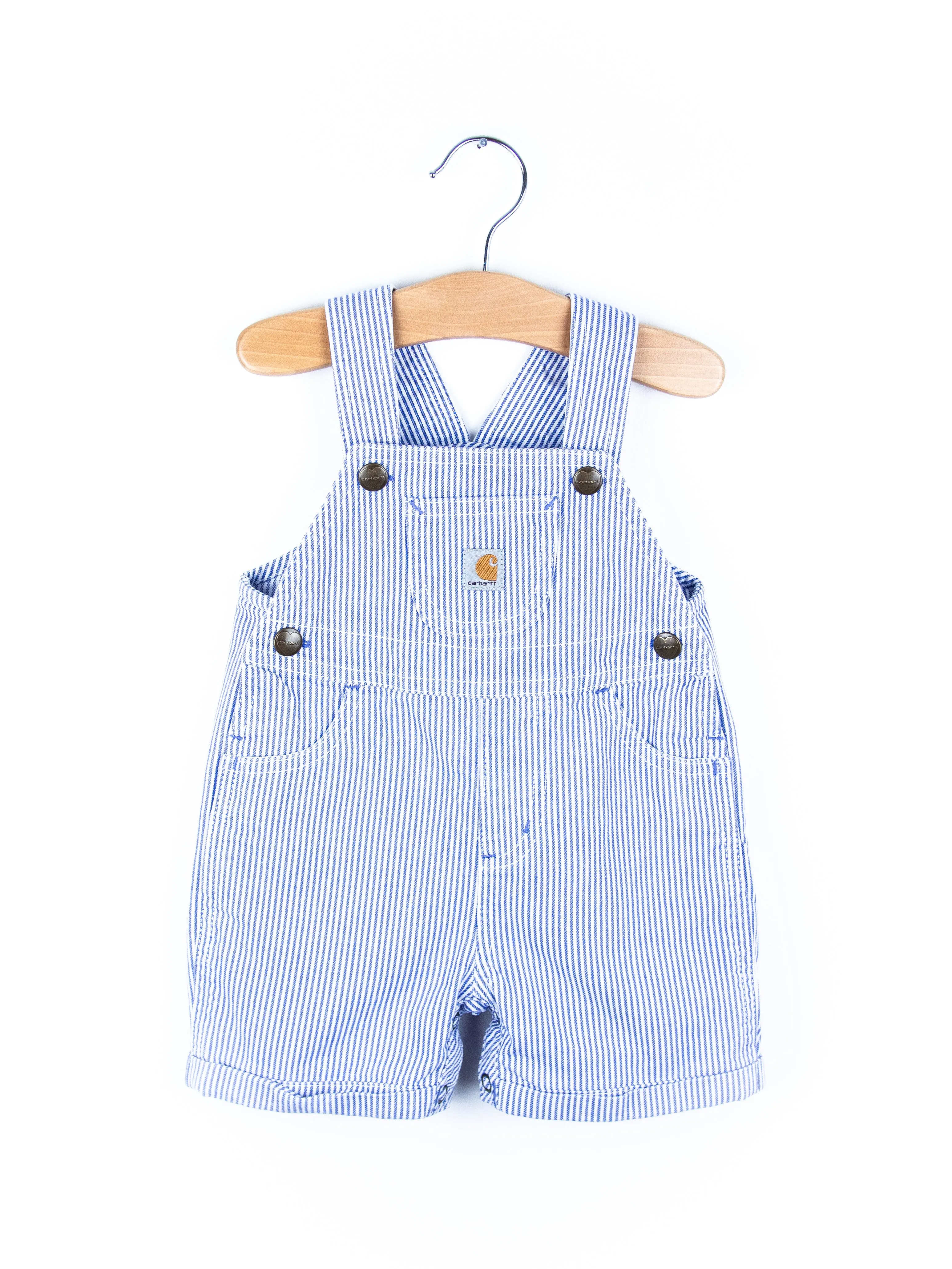 Carhartt Soft Blue & White Stripe Dungaree Shorties - Age 12 months