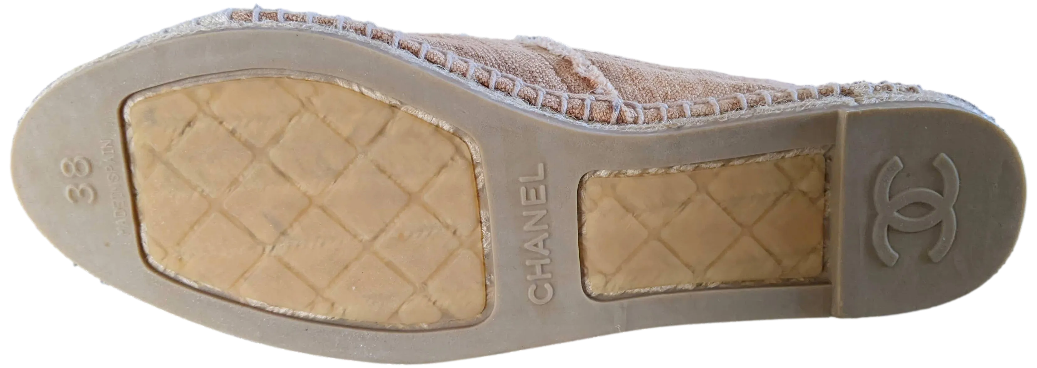 Chanel Natural Jute Canvas CC Logo Espadrilles en Toile Sz38, New!