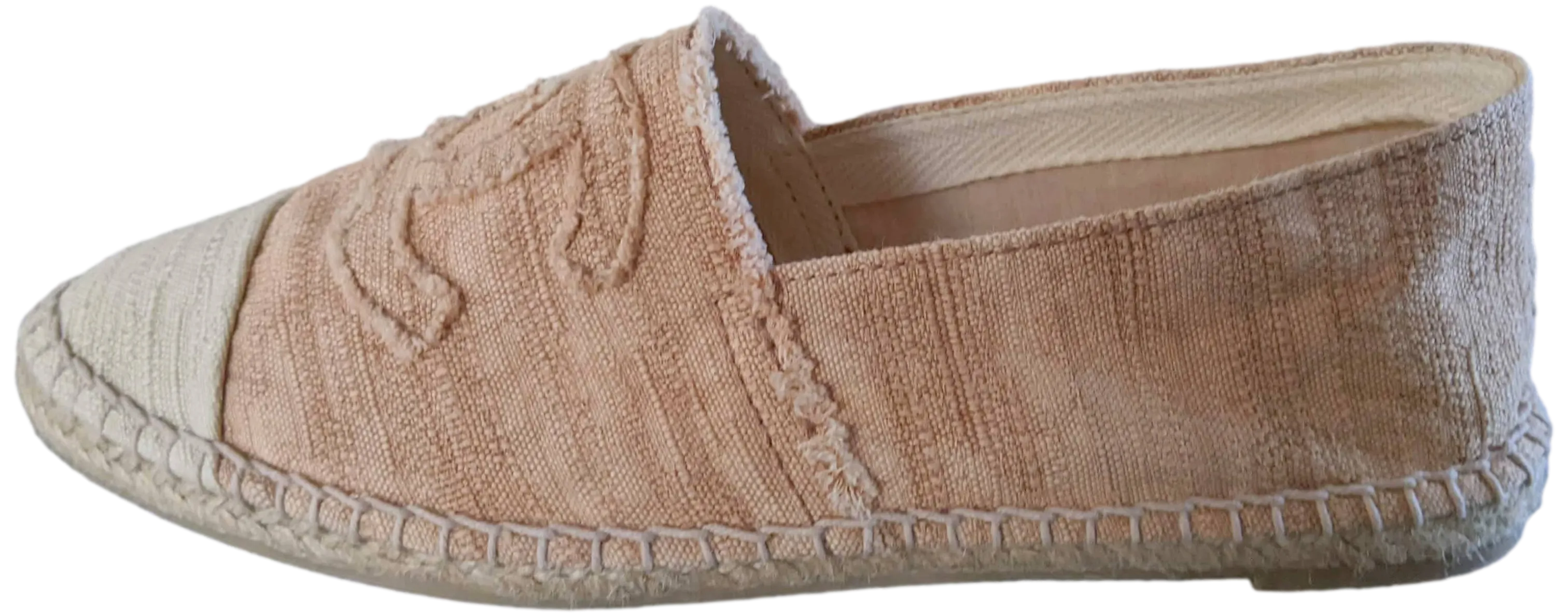 Chanel Natural Jute Canvas CC Logo Espadrilles en Toile Sz38, New!