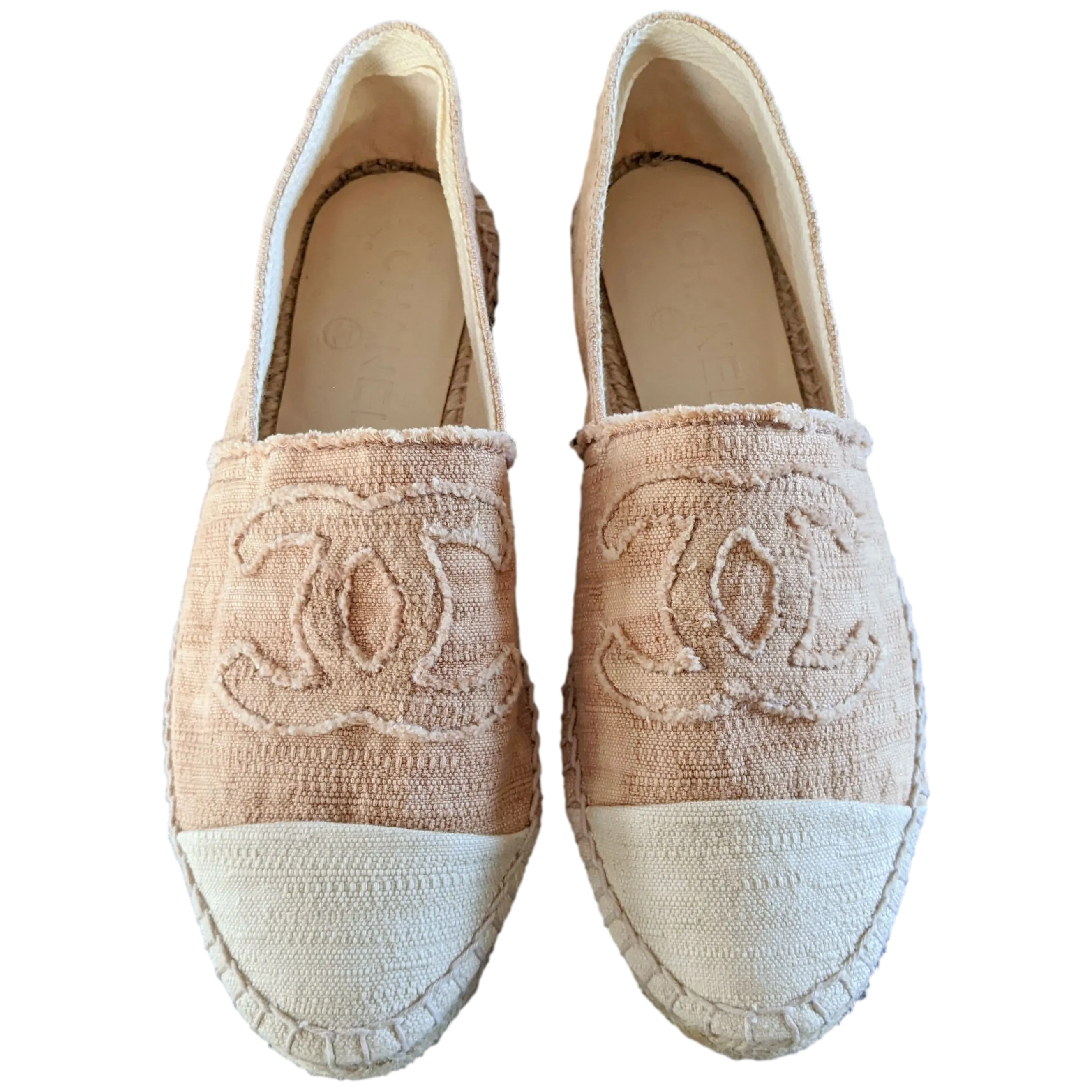 Chanel Natural Jute Canvas CC Logo Espadrilles en Toile Sz38, New!