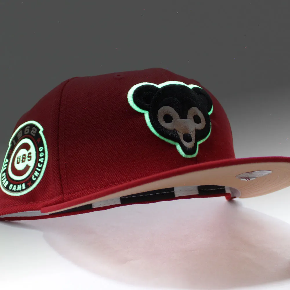 Chicago Cubs 1962 All Star Game New Era 59Fifty Fitted Hat (Glow in the Dark Logo Red Peach Under Brim)