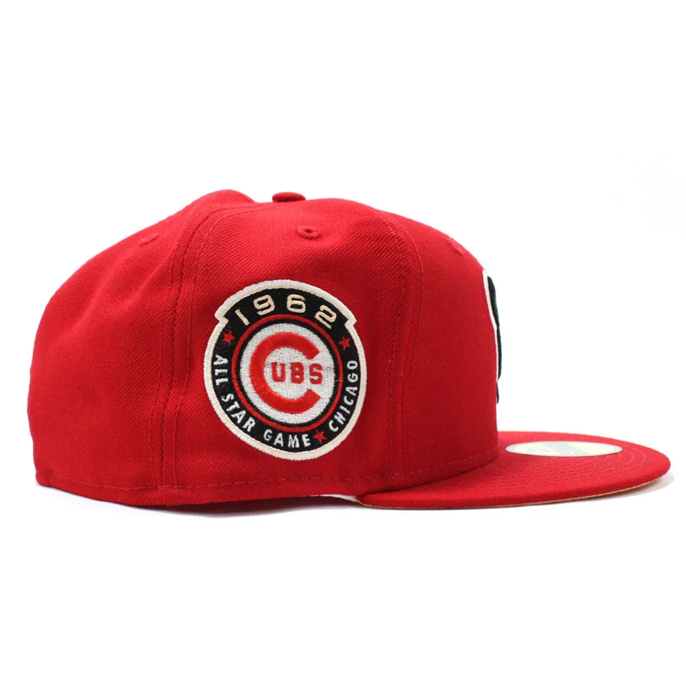 Chicago Cubs 1962 All Star Game New Era 59Fifty Fitted Hat (Glow in the Dark Logo Red Peach Under Brim)