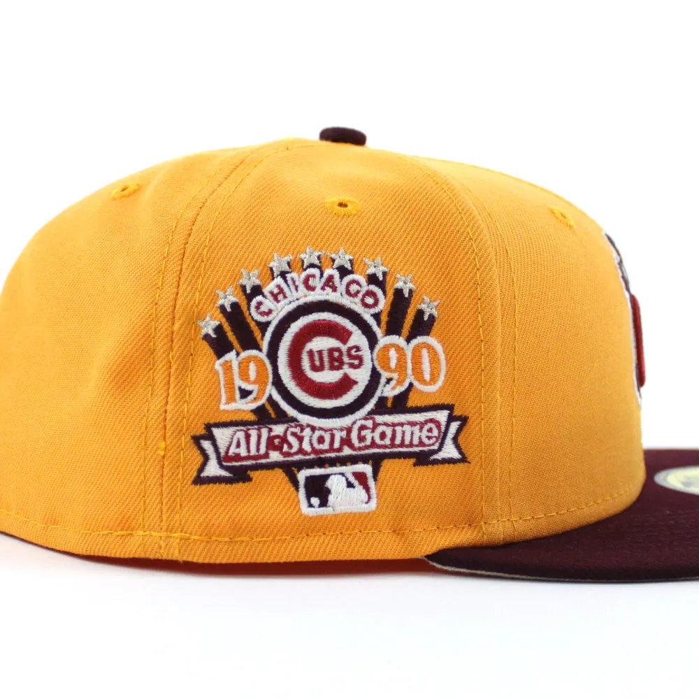 Chicago Cubs 1990 All Star Game New Era 59Fifty Fitted Hat (GITD Tango Orange Maroon Stone Under Brim)