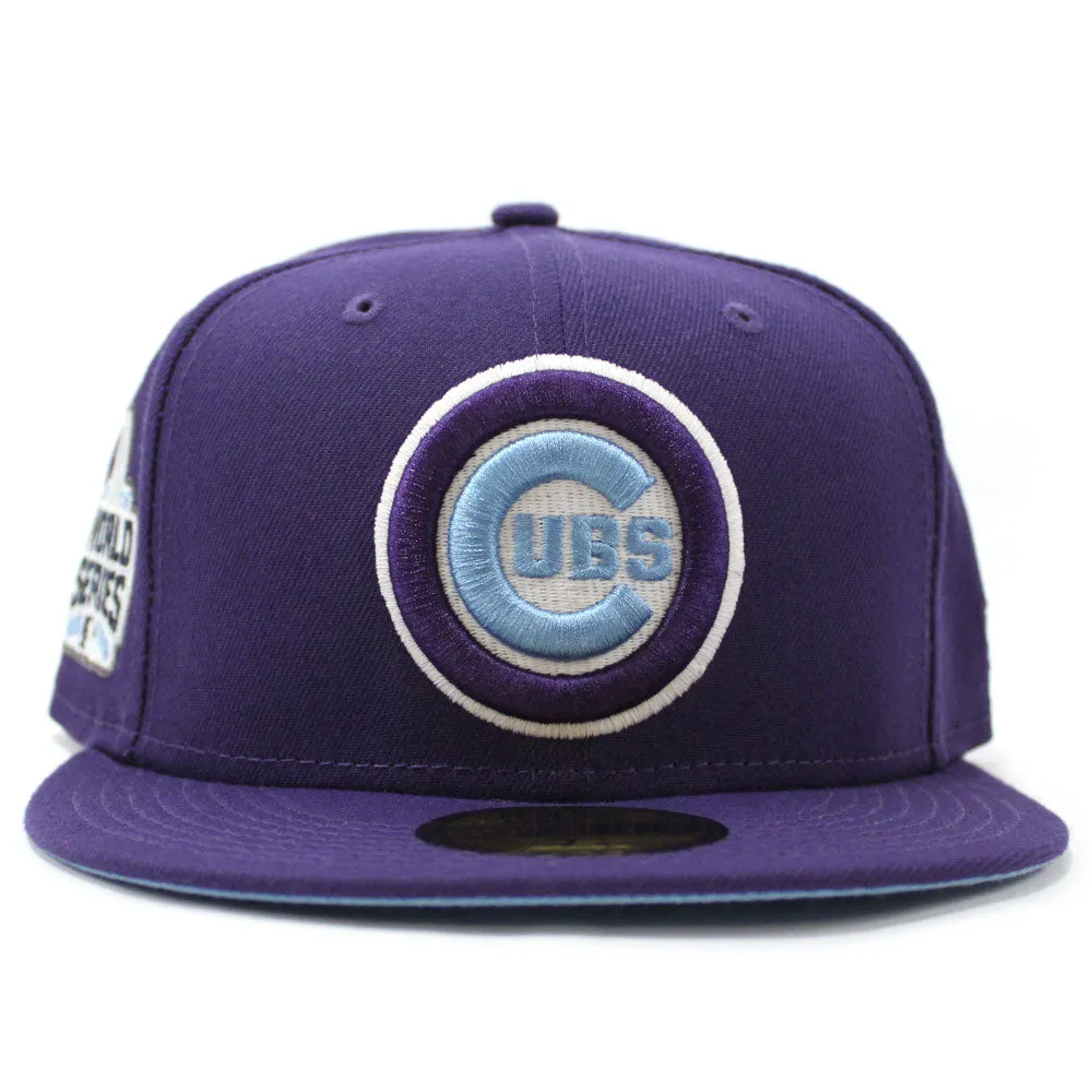 Chicago Cubs 2016 World Series New Era 59Fifty Fitted Hat (Glow in the Dark Purple Sky Blue Under Brim)