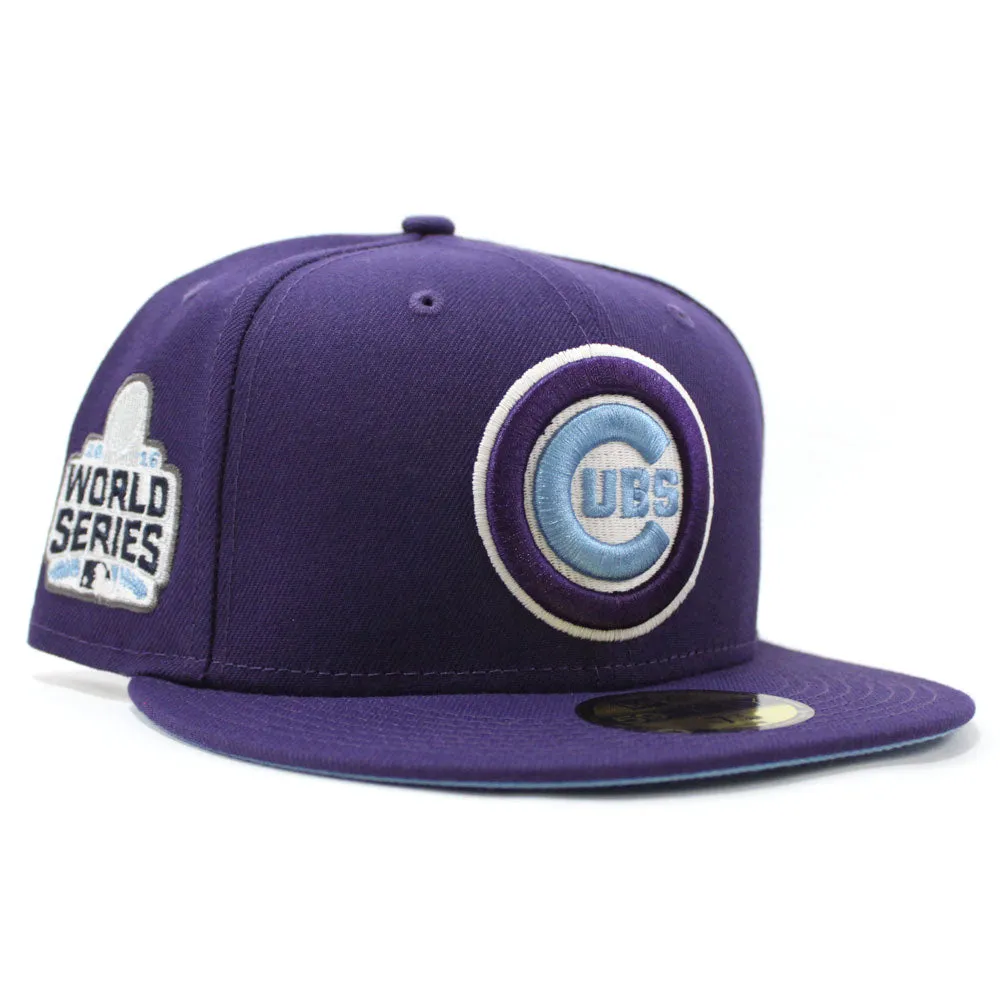 Chicago Cubs 2016 World Series New Era 59Fifty Fitted Hat (Glow in the Dark Purple Sky Blue Under Brim)