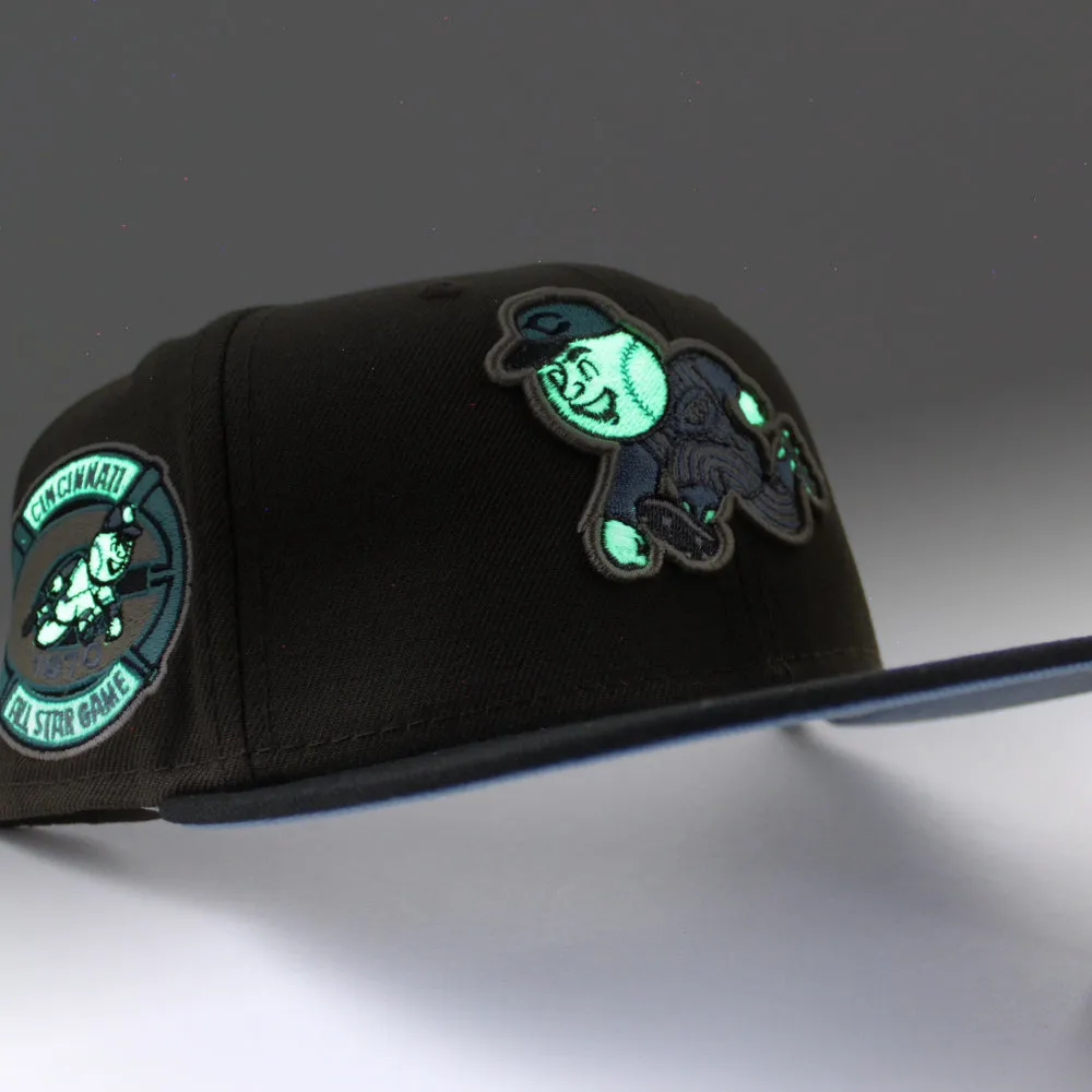 Cincinnati Reds 1970 All Star Game New Era 59Fifty Fitted Hat (GITD Walnut Black Sky Blue Under Brim)