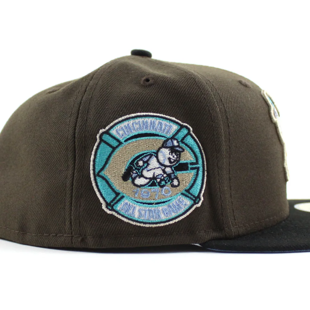 Cincinnati Reds 1970 All Star Game New Era 59Fifty Fitted Hat (GITD Walnut Black Sky Blue Under Brim)