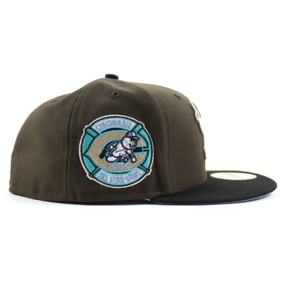 Cincinnati Reds 1970 All Star Game New Era 59Fifty Fitted Hat (GITD Walnut Black Sky Blue Under Brim)
