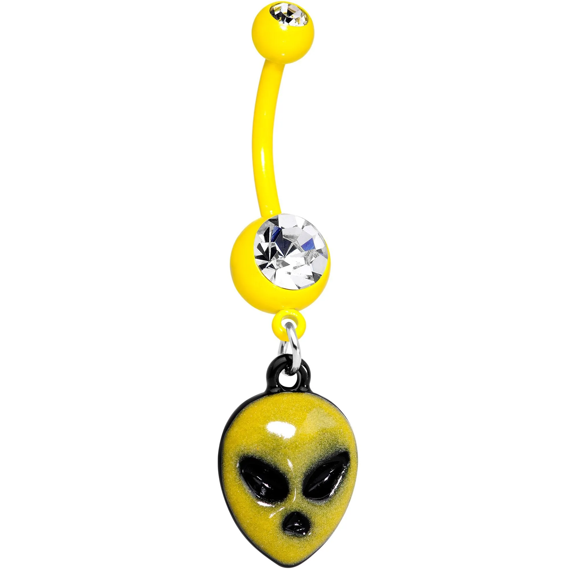 Clear Gem Yellow Glow in the Dark Grumpy Alien Dangle Belly Ring