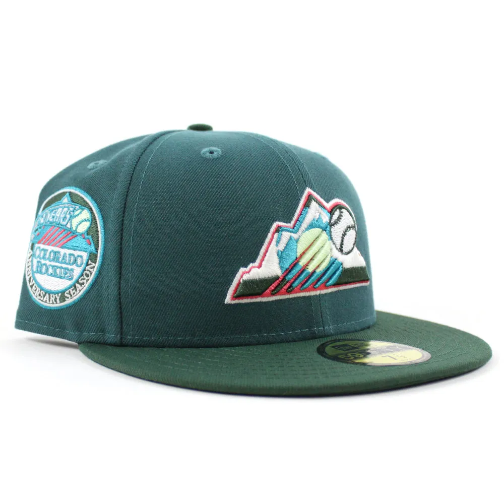 Colorado Rockies 10th Anniversary New Era 59Fifty Fitted Hat (GITD Aqua Pine Green Green Under Brim)