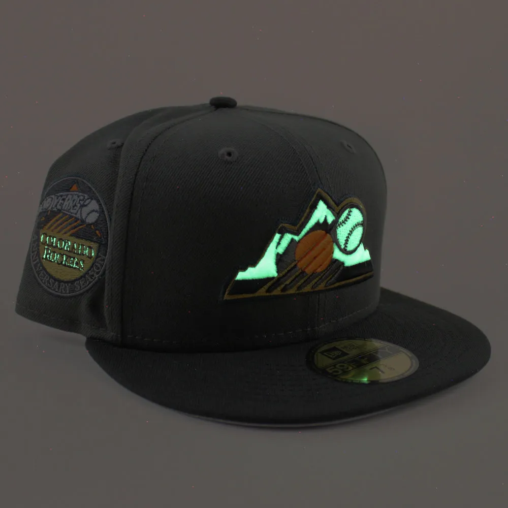 Colorado Rockies 10th Anniversary New Era 59Fifty Fitted Hat (GITD Pewter Black Gray Under Brim)