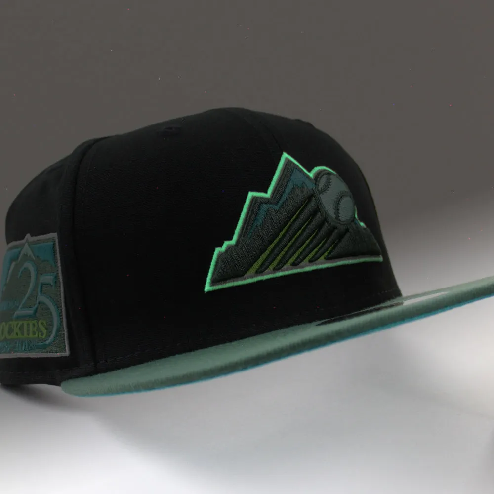 Colorado Rockies 25th Anniversary New Era 59Fifty Fitted Hat (GITD Black Mountain Green Teal Under Brim)