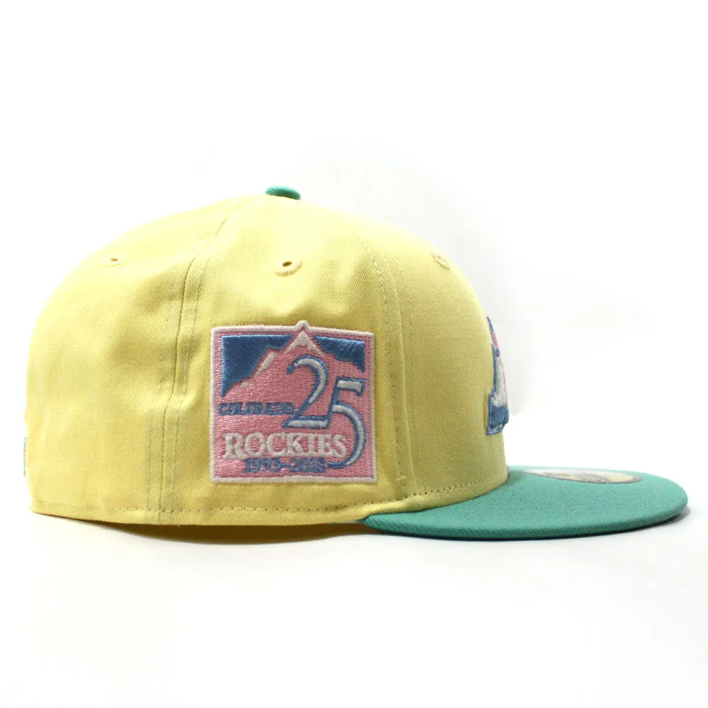 Colorado Rockies 25TH Anniversary New Era 59Fifty Fitted Hat (GITD Soft Yellow Mint Teal Under Brim)