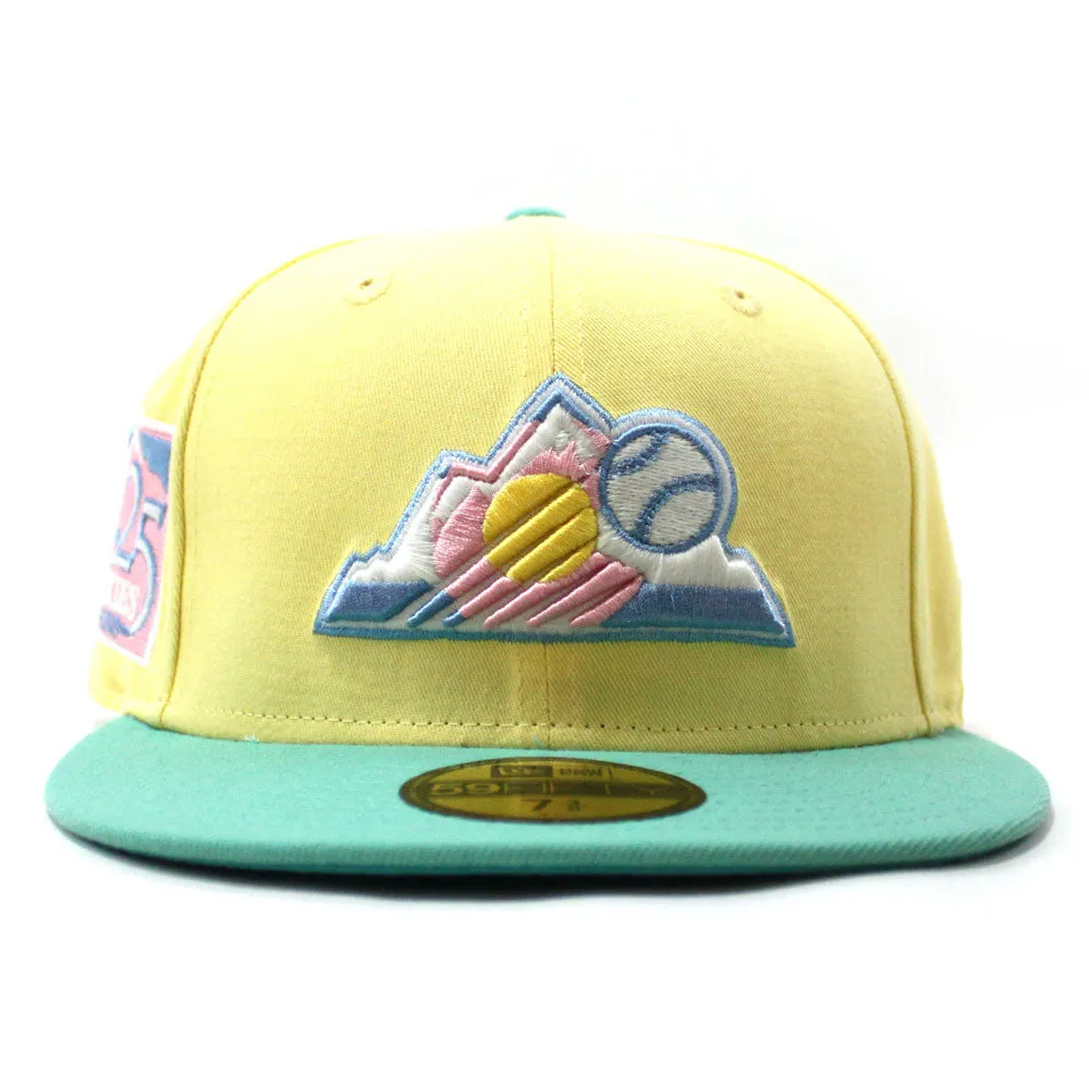 Colorado Rockies 25TH Anniversary New Era 59Fifty Fitted Hat (GITD Soft Yellow Mint Teal Under Brim)