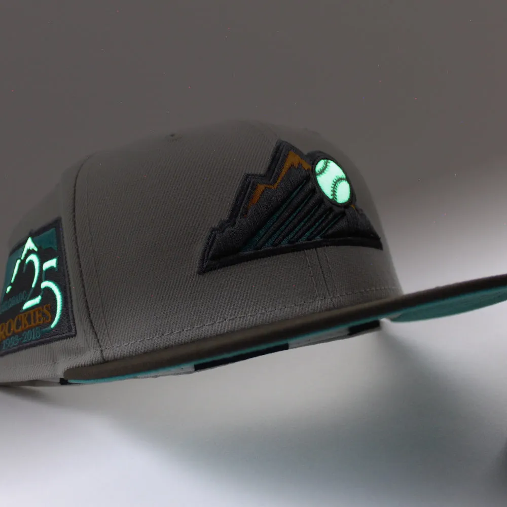 Colorado Rockies 25th Anniversary New Era 59Fifty Fitted Hat (GITD Stone Walnut Teal Under Brim)