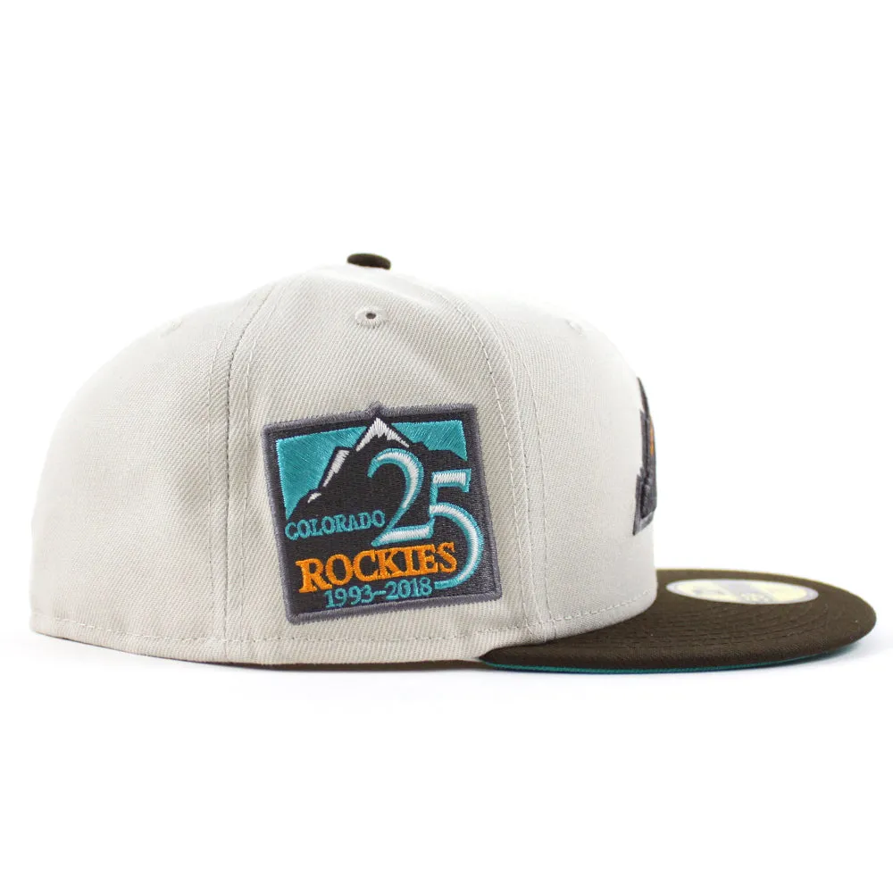 Colorado Rockies 25th Anniversary New Era 59Fifty Fitted Hat (GITD Stone Walnut Teal Under Brim)