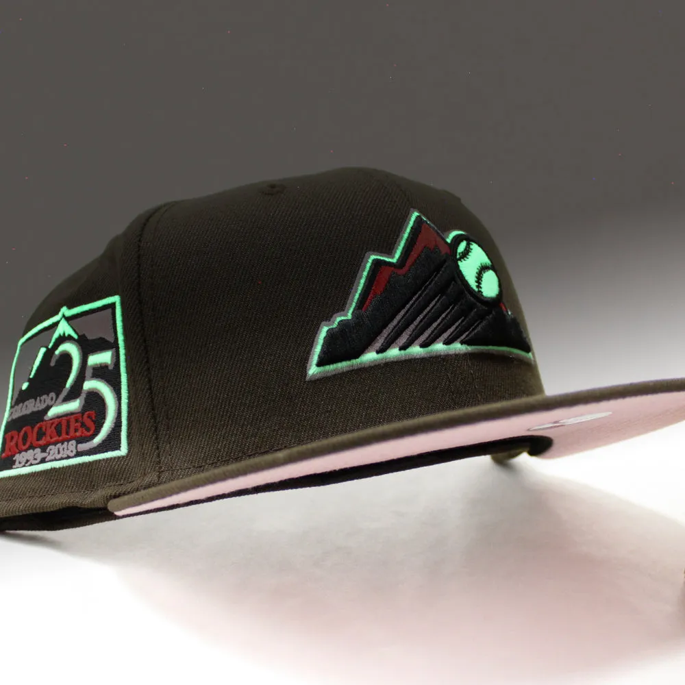 Colorado Rockies 25th Anniversary New Era 59Fifty Fitted Hat (GITD Walnut Pink Under Brim)